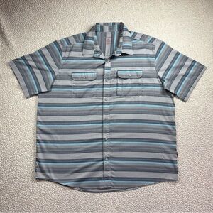 SwissTech Men’s Short Sleeve Button Up Shirt X-Large Grey/Blue Outdoor Striped